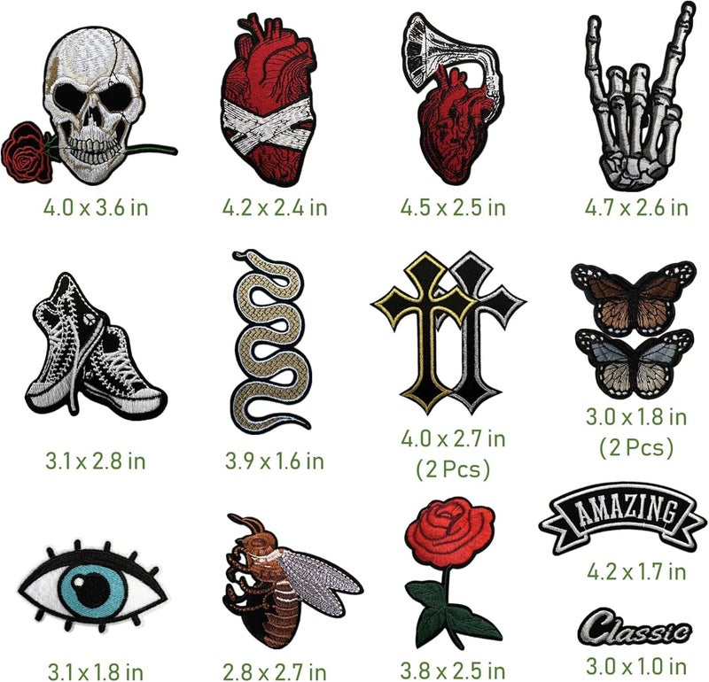 Cazzon Dark Embroidered Applique Iron On Patches for Backpacks, Rock Band Patches for Jackets, Cool Sew Patch for Clothing, Jeans, Hats, DIY Accessories (Dark1 15 Pcs) - Image 2